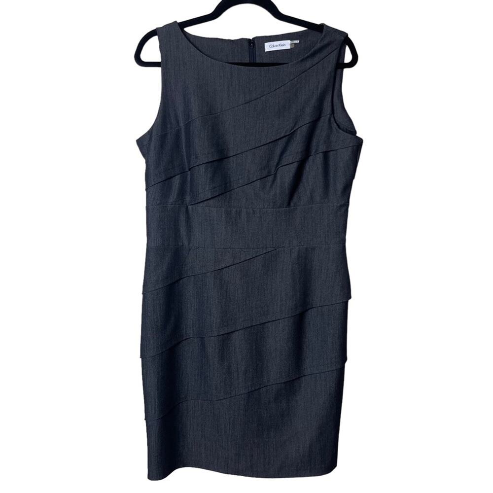Calvin Klein Multi Tiered Sleeveless Shift Dress Charcoal Gray Size 12